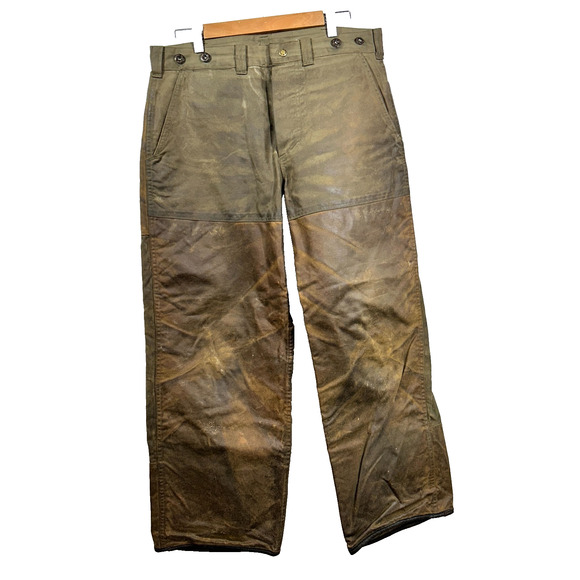 Vtg C.C. Filson Pants Double Tin Cloth Hunting Pants Oil Waxed 34 USA Style 467 - Picture 1 of 16